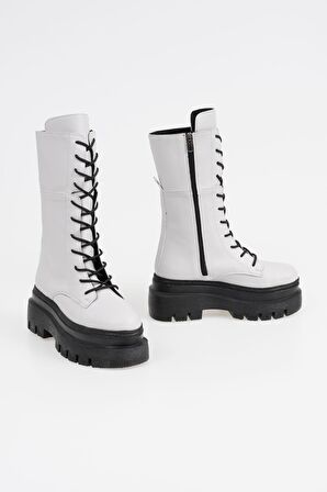 Kadın Bağcıklı Çizme Platform Taban Kışlık Ayakkabı