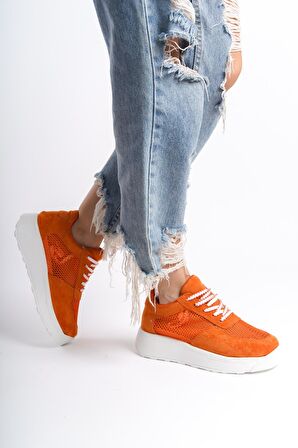 Kadın Kalın Taban File Detaylı Bağcıklı Rahat Spor Ayakkabı Sneaker