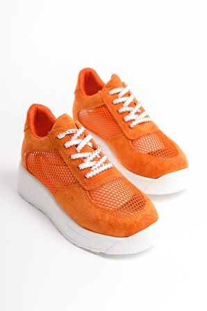 Kadın Kalın Taban File Detaylı Bağcıklı Rahat Spor Ayakkabı Sneaker