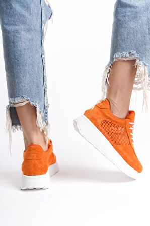 Kadın Kalın Taban File Detaylı Bağcıklı Rahat Spor Ayakkabı Sneaker