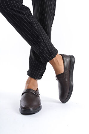 Erkek Hakiki Deri Önü Delikli Kemer Detaylı Günlük Rahat Taban Ayakkabı