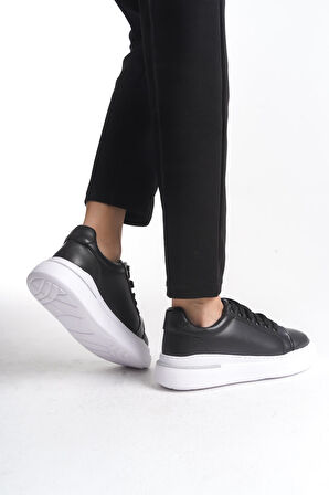 Kadın Yüksek Taban Bağcıklı Sneaker Gümüş Sim Detaylı Günlük Spor Ayakkabı