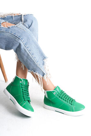 Kadın Günlük Sneaker Rahat Taban Bağcıklı Tam Kalıp High Sneaker