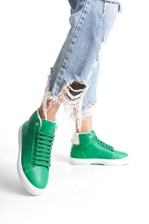 Kadın Günlük Sneaker Rahat Taban Bağcıklı Tam Kalıp High Sneaker