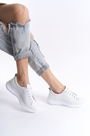 Kadın Hakiki Deri Kalın Taban Günlük Spor Ayakkabı Sneaker Bağcıklı Rahat Taban Ayakkabı