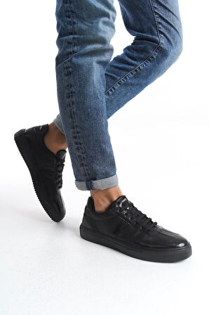 Erkek Hakiki Deri Sneaker Bağcıklı Günlük Yanı Şerit Detaylı Spor Ayakkabı