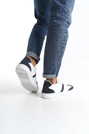 Erkek Hakiki Deri Sneaker Bağcıklı Günlük Yanı Şerit Detaylı Spor Ayakkabı