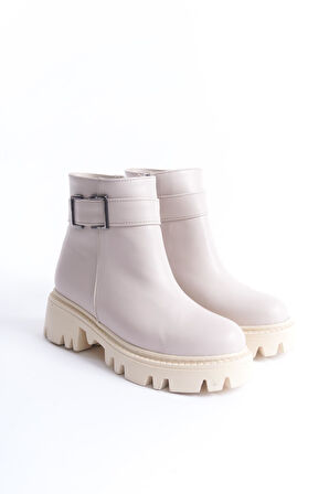 Kadın Fermuarlı Dekoratif Metal Toka Detaylı Kalın Taban Günlük Bot