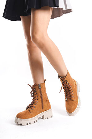 Kadın Günlük Postal Bot Bağcıklı Fermuarlı Trend Kalın Hafif Taban Bot