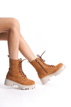 Kadın Günlük Postal Bot Bağcıklı Fermuarlı Trend Kalın Hafif Taban Bot