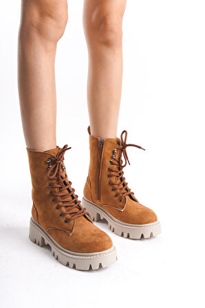 Kadın Günlük Postal Bot Bağcıklı Fermuarlı Trend Kalın Hafif Taban Bot