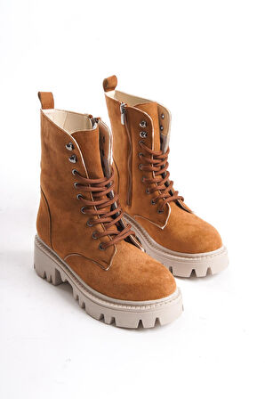 Kadın Günlük Postal Bot Bağcıklı Fermuarlı Trend Kalın Hafif Taban Bot