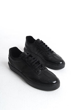 Erkek Hakiki Deri Sneaker Bağcıklı Günlük Yanı Şerit Detaylı Spor Ayakkabı