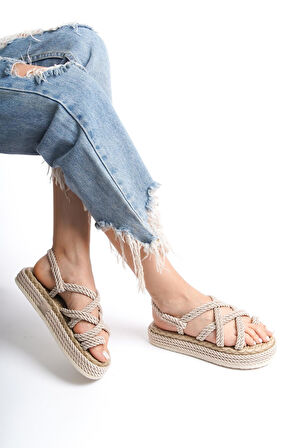 Kadın Bilekten Bağlamalı Rahat Günlük Halat Sandalet