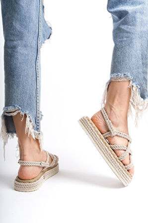 Kadın Bilekten Bağlamalı Rahat Günlük Halat Sandalet