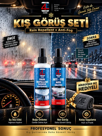2'li Kış Görüş Seti: Yağmur Kaydırıcı & Buğu Önleyici Sprey (Net Görüş Paketi 250 ML)
