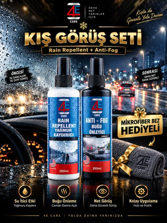 2'li Kış Görüş Seti: Yağmur Kaydırıcı & Buğu Önleyici Sprey (Net Görüş Paketi 250 ML)