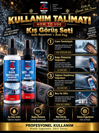 2'li Kış Görüş Seti: Yağmur Kaydırıcı & Buğu Önleyici Sprey (Net Görüş Paketi 250 ML)