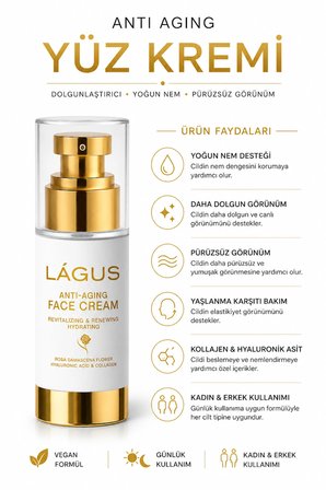 Anti Aging Yüz Kremi LÁGUS Dolgunlaştırıcı Yoğun Nem Pürüzsüz Görünüm