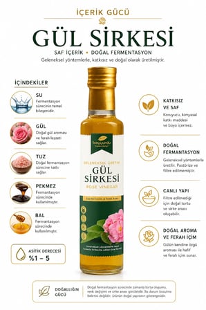 Gül Sirkesi Geleneksel Beyyurdu Fermante Saf Katkısız Doğal Sirke