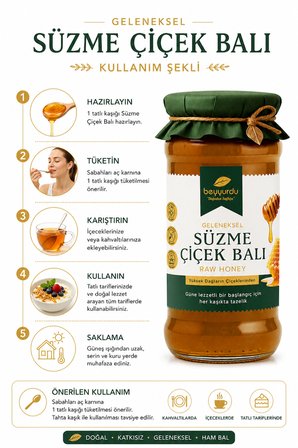 Süzme Çiçek Balı Beyyurdu Katkısız Geleneksel Ham Bal