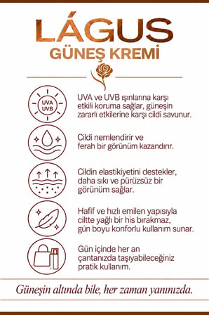 Güneş Kremi LÁGUS SPF 50+ UVA/UVB Suya Dayanıklı Koruyucu Bakım