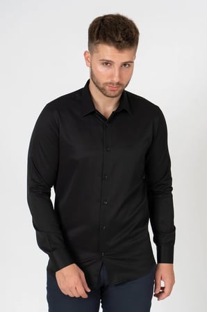 White Stone Verona G186 Pamuklu Regular Fit Düz Gömlek Siyah