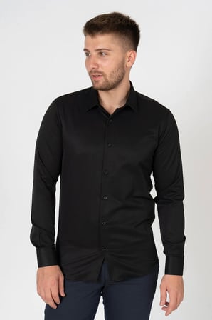 White Stone Verona G186 Pamuklu Regular Fit Düz Gömlek Siyah
