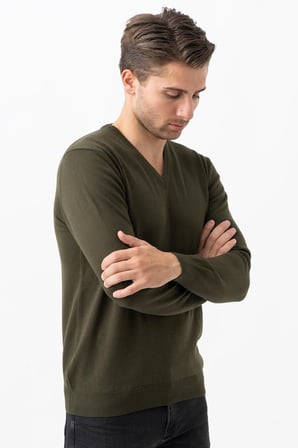 White Stone Treviso 2116 Slim Fit Pamuklu V Yaka Düz Triko Haki