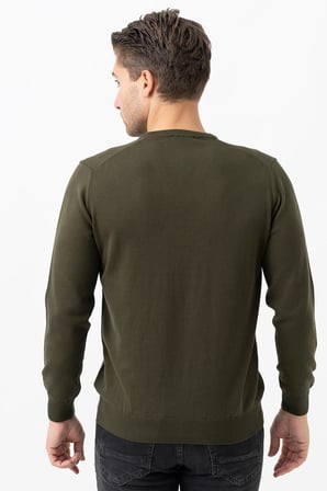 White Stone Treviso 2116 Slim Fit Pamuklu V Yaka Düz Triko Haki