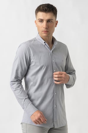 White Stone Aarburg g45044 Pamuklu Regular Fit Oxford Gömlek  Gri 