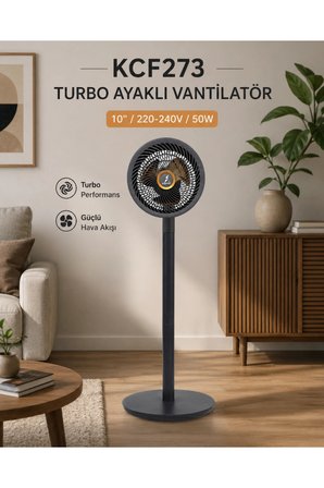 Vanti 10İnç(25cm) Turbo Fan Ayaklı Vantilatör 45W Metal Pervane 4 Hız Kademeli 60 Dakika Zaman Ayarlı KCF273