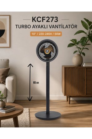 Vanti 10İnç(25cm) Turbo Fan Ayaklı Vantilatör 45W Metal Pervane 4 Hız Kademeli 60 Dakika Zaman Ayarlı KCF273