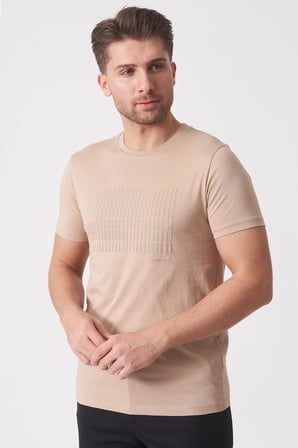 White Stone Rio de Janeiro 3087 Slim Fit Bisiklet Yaka Pamuklu Likralı T-Shirt  Bej
