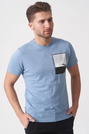 White Stone Brasília 3148 Slim Fit Pamuklu Likralı Bisiklet Yaka T-Shirt  Mavi