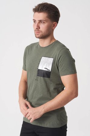 White Stone Brasília 3148 Slim Fit Pamuklu Likralı Bisiklet Yaka T-Shirt  Haki