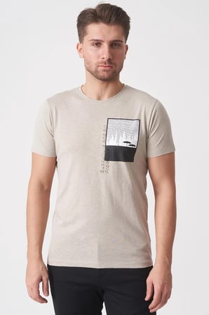 White Stone Brasília 3148 Slim Fit Pamuklu Likralı Bisiklet Yaka T-Shirt  Bej