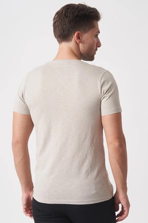 White Stone Brasília 3148 Slim Fit Pamuklu Likralı Bisiklet Yaka T-Shirt  Bej