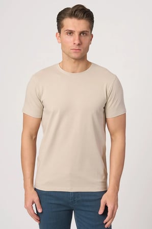 WHİTE STONE  2025-Y  2576  BİSİKLET YAKA TSHIRT    BEJ