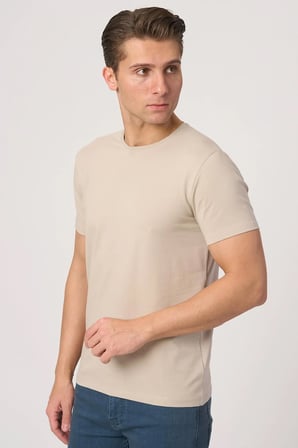 WHİTE STONE  2025-Y  2576  BİSİKLET YAKA TSHIRT    BEJ