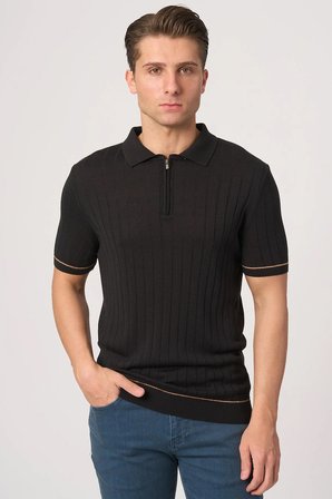 WHİTE STONE  2025-Y  25055  POLA YAKA FERMUARLI TSHIRT    SİYAH