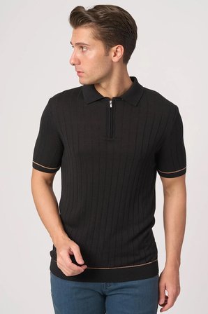 WHİTE STONE  2025-Y  25055  POLA YAKA FERMUARLI TSHIRT    SİYAH