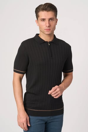 WHİTE STONE  2025-Y  25055  POLA YAKA FERMUARLI TSHIRT    SİYAH