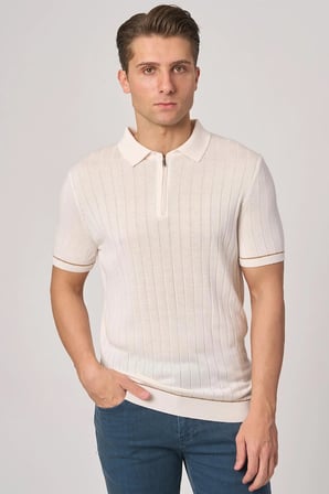 WHİTE STONE  2025-Y  25055  POLA YAKA FERMUARLI TSHIRT    EKRU