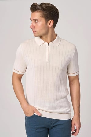 WHİTE STONE  2025-Y  25055  POLA YAKA FERMUARLI TSHIRT    EKRU