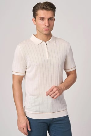 WHİTE STONE  2025-Y  25055  POLA YAKA FERMUARLI TSHIRT    EKRU
