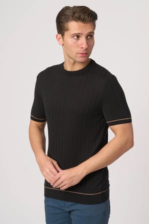 WHİTE STONE  2025-Y  25050 O YAKA FİTİLLİ TSHIRT    SİYAH
