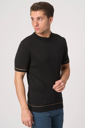 WHİTE STONE  2025-Y  25050 O YAKA FİTİLLİ TSHIRT    SİYAH