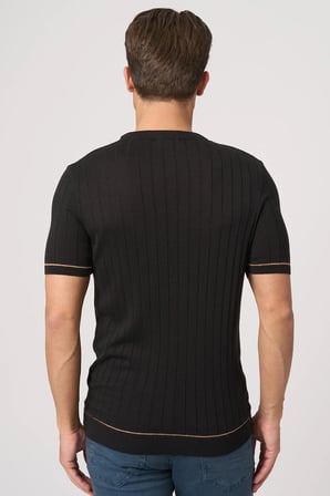 WHİTE STONE  2025-Y  25050 O YAKA FİTİLLİ TSHIRT    SİYAH