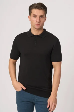 WHİTE STONE  2025-Y  25251 POLA YAKA DÜG.BASIC  TSHIRT    SİYAH